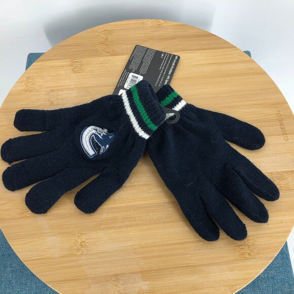 BNWT Men's NHL Official Canucks Navy Knit Gloves w/Canucks Logo Embroidery OS - Picture 8 of 8
